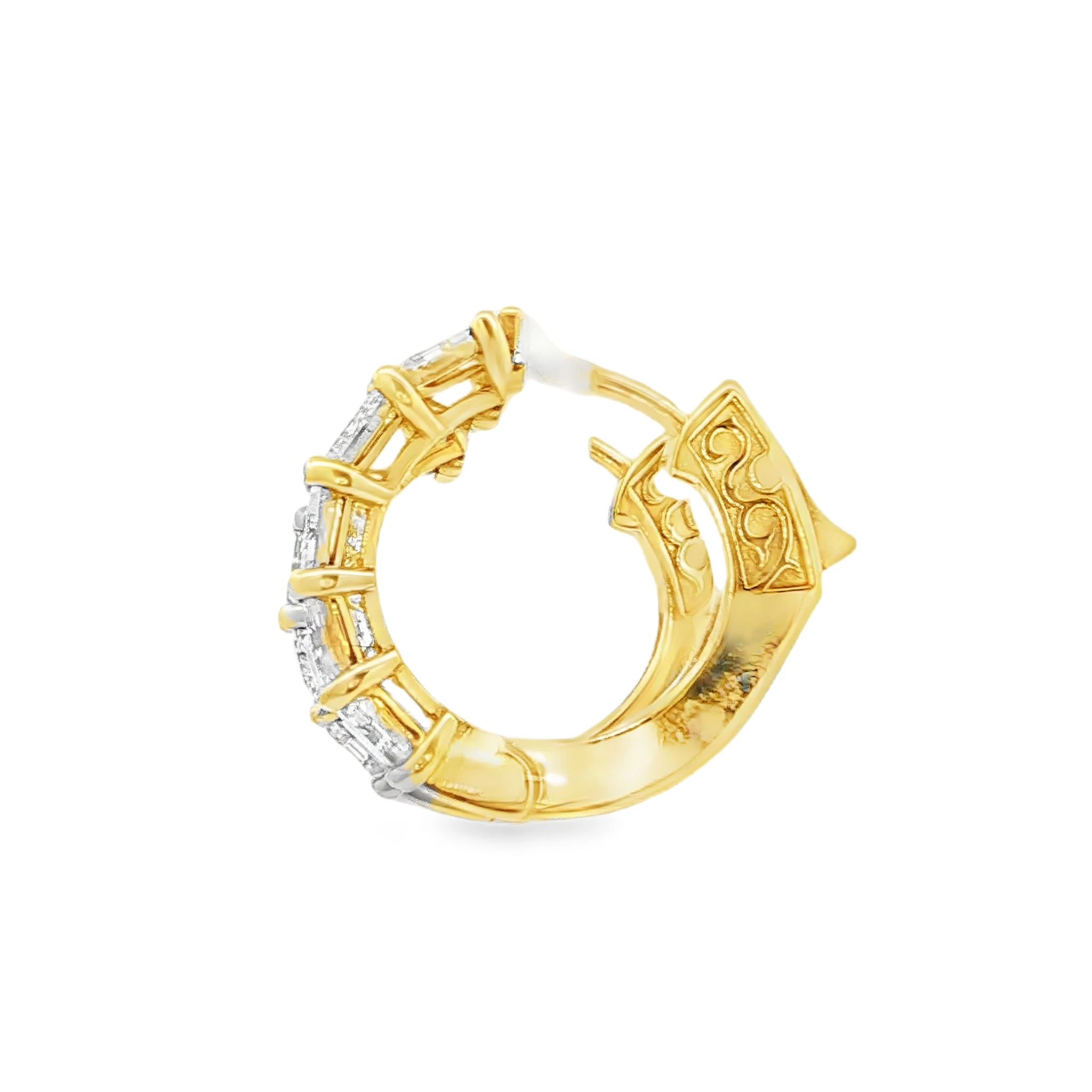 14kt Yellow Gold Hoop Earrings with 4ct of Emerald-Cut Diamonds. SKU 2672 - Image 3