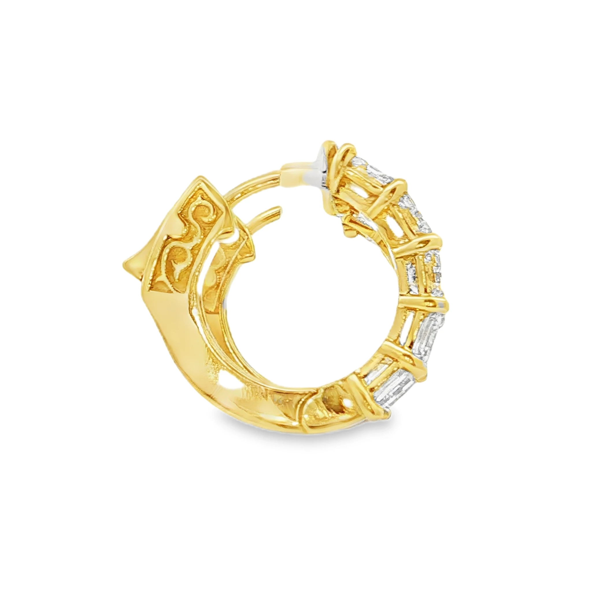 14kt Yellow Gold Hoop Earrings with 4ct of Emerald-Cut Diamonds. SKU 2672 - Image 2