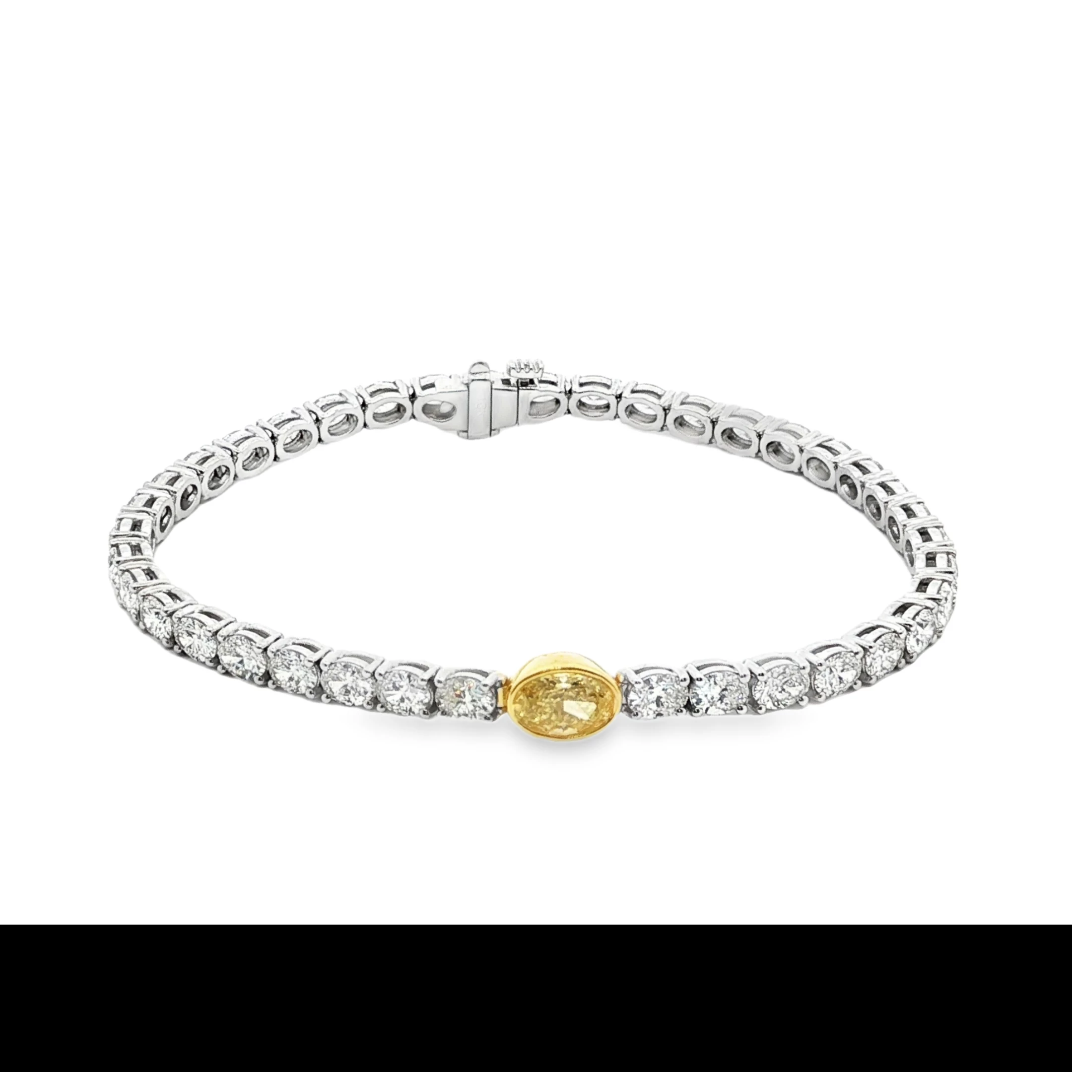 White Gold Tennis Bracelet with Round Brilliant Diamonds and a Fancy yellow Oval. SKU 2674 - Image 2