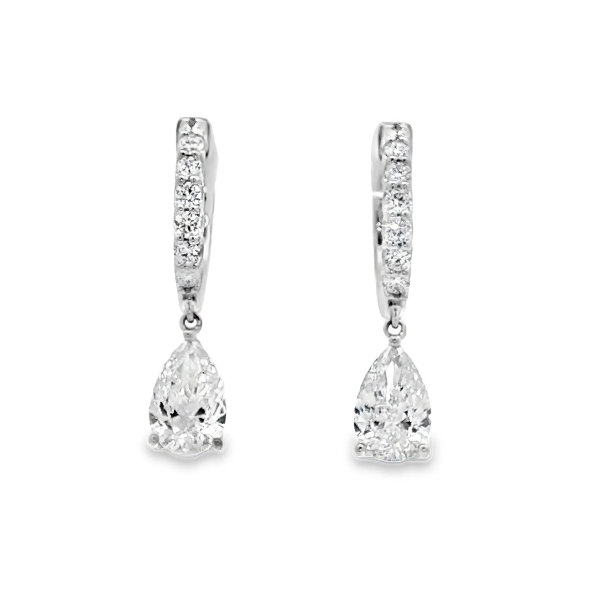 14kt White Gold Drop Earrings with 3CT PS Cut Diamonds. SKU 2694