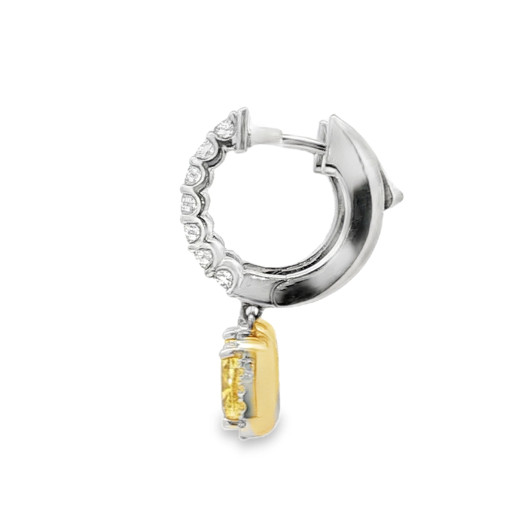 White Gold Dangle Earrings with Cushion Cut Vivid Yellow Diamonds. SKU 2696 - Image 2