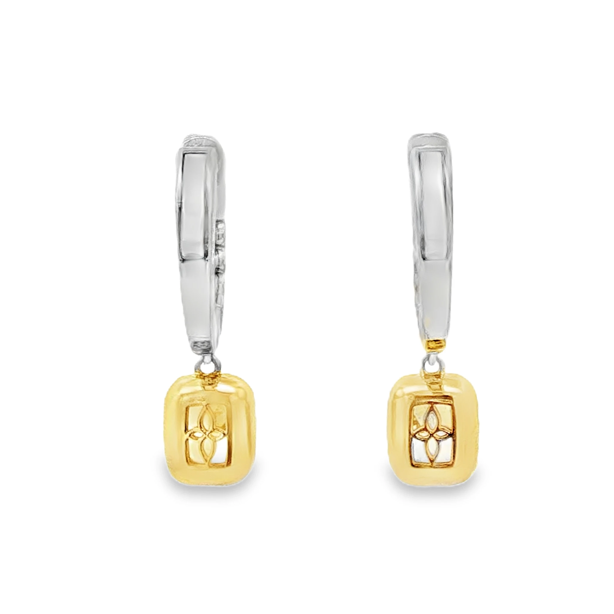 White Gold Dangle Earrings with Cushion Cut Vivid Yellow Diamonds. SKU 2696 - Image 3