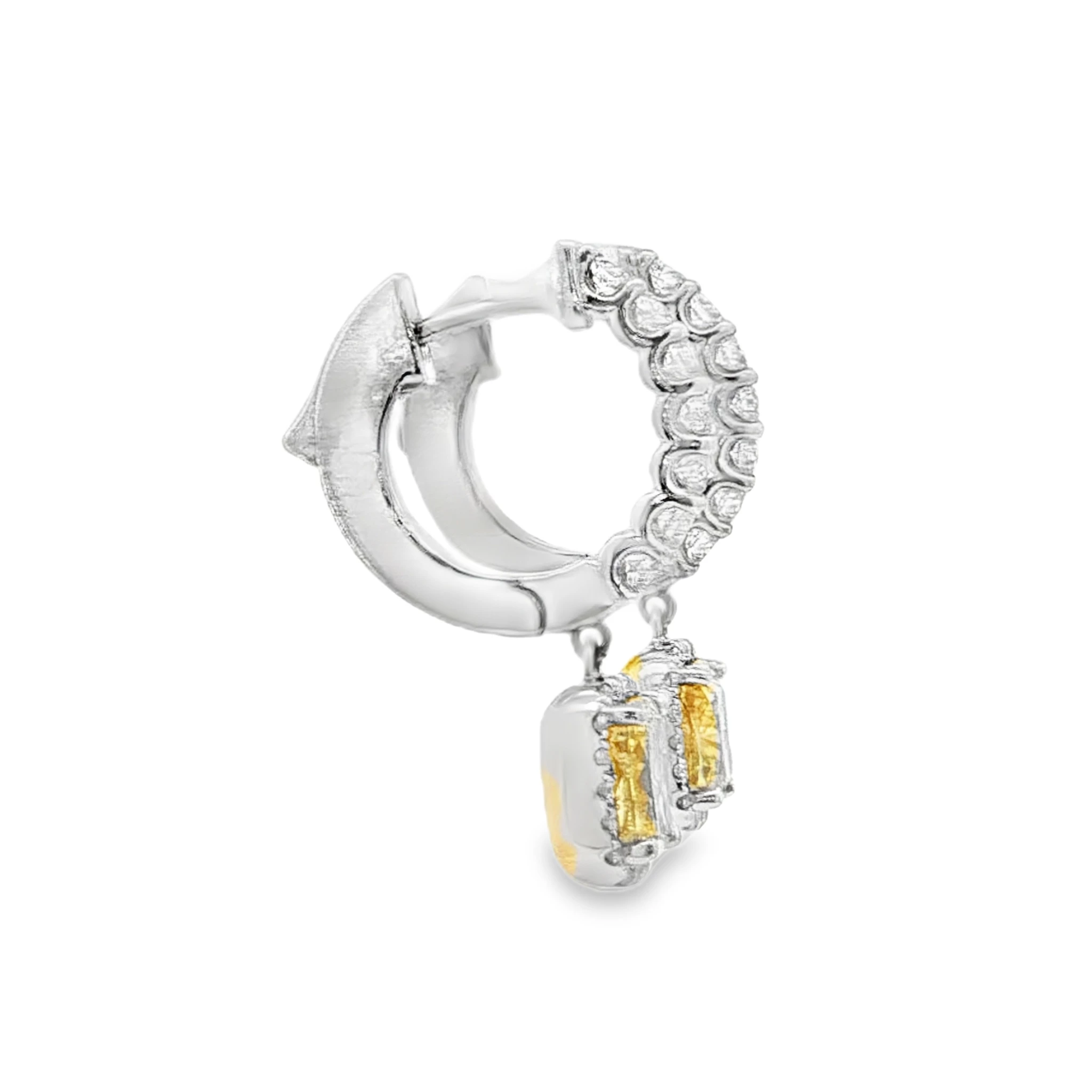 White Gold Dangle Earrings with Cushion Cut Vivid Yellow Diamonds. SKU 2696 - Image 4