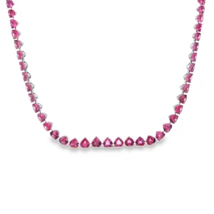 Natural pink Sapphire heart and White Gold Necklace. SKU 2743