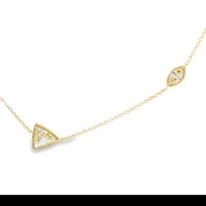 14kt Gold Necklace with a Trilliant and Marquise Cut Diamond. SKU 3050
