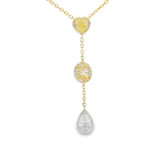 Fancy Yellow Heart , oval, and PS combo in Natural Diamond Pendant Necklace in Yellow Gold. SKU 3052