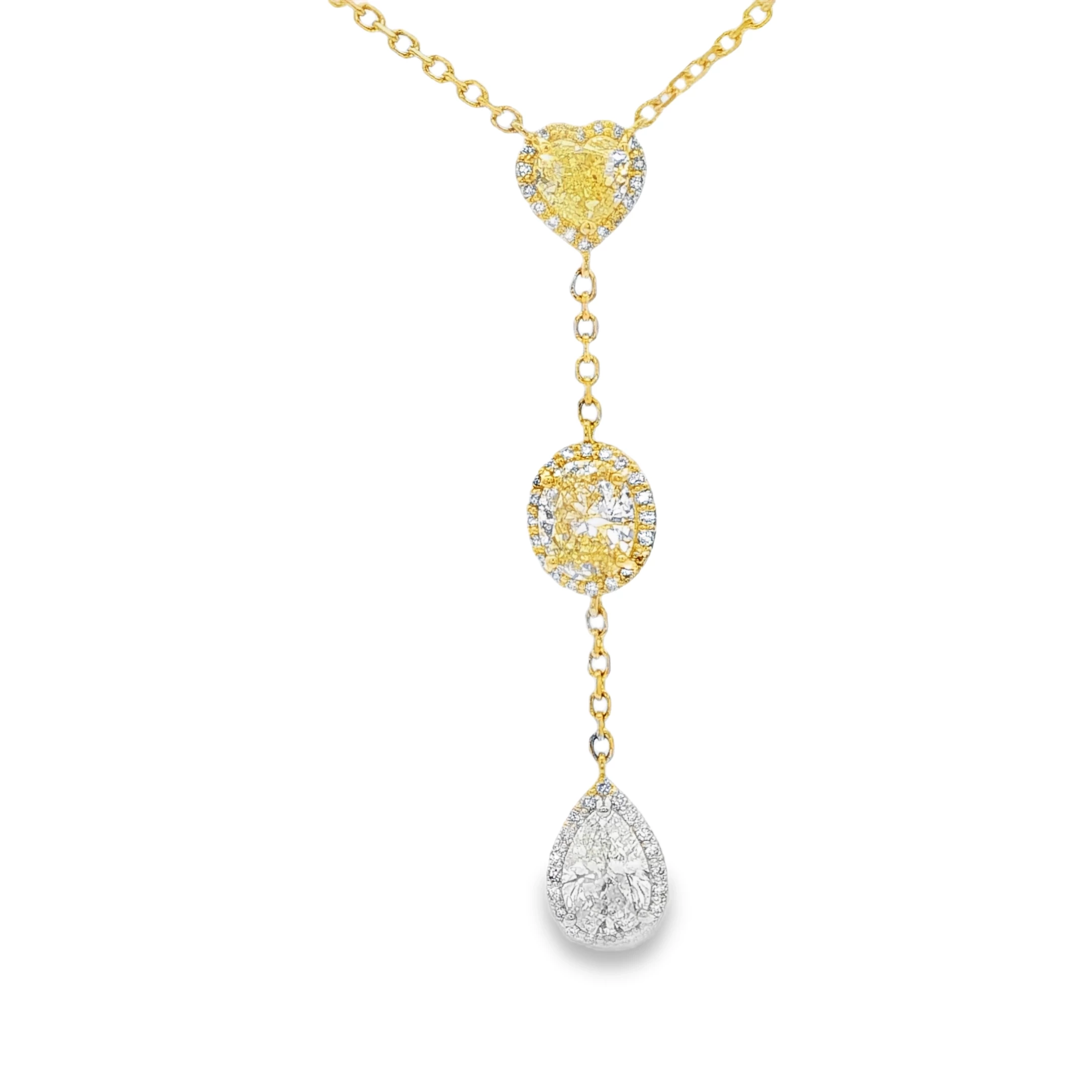 Fancy Yellow Heart , oval, and PS combo in Natural Diamond Pendant Necklace in Yellow Gold. SKU 3052