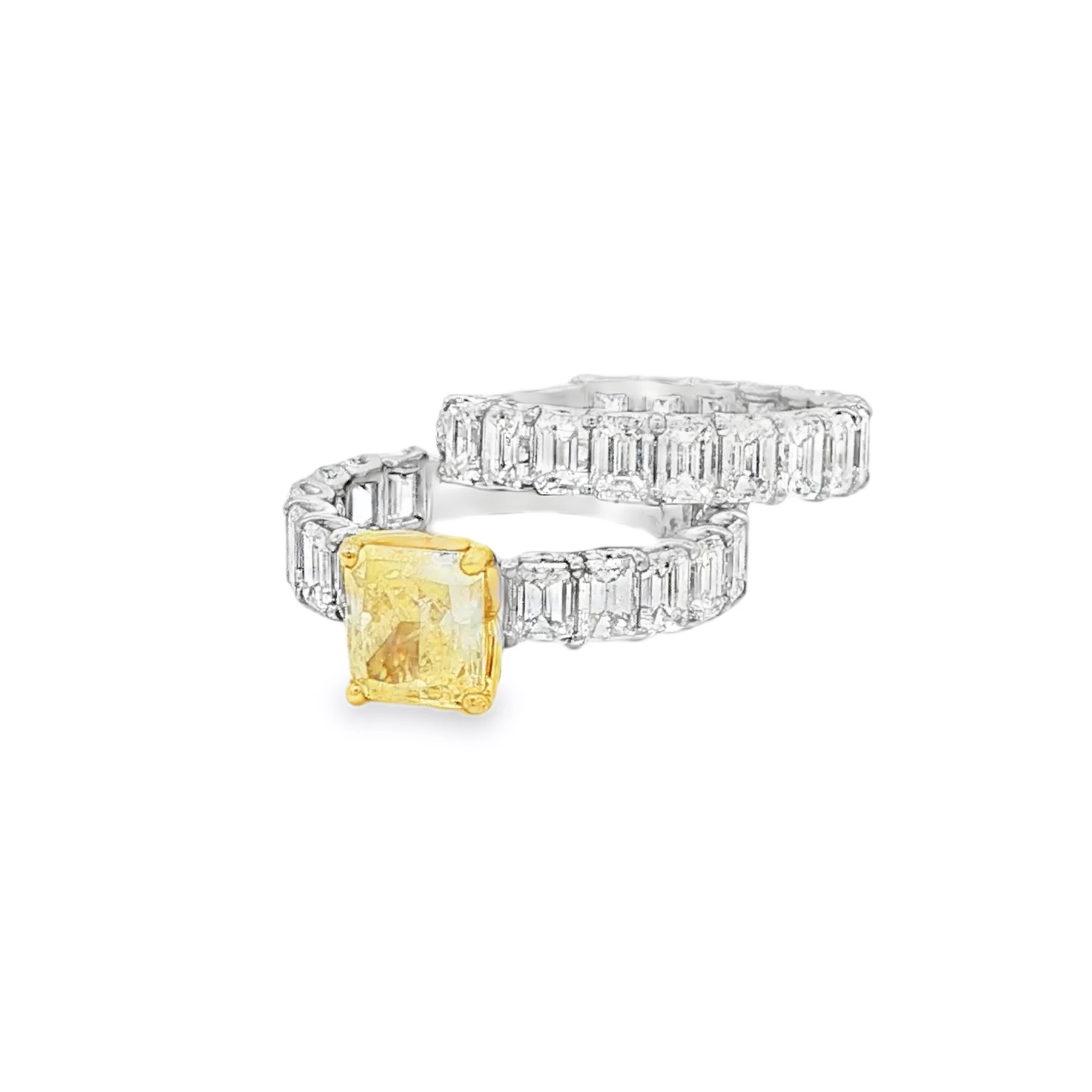 Fancy Yellow Radiant Cut Diamond Yellow Gold Multistone Ring. SKU 3078 - Image 4