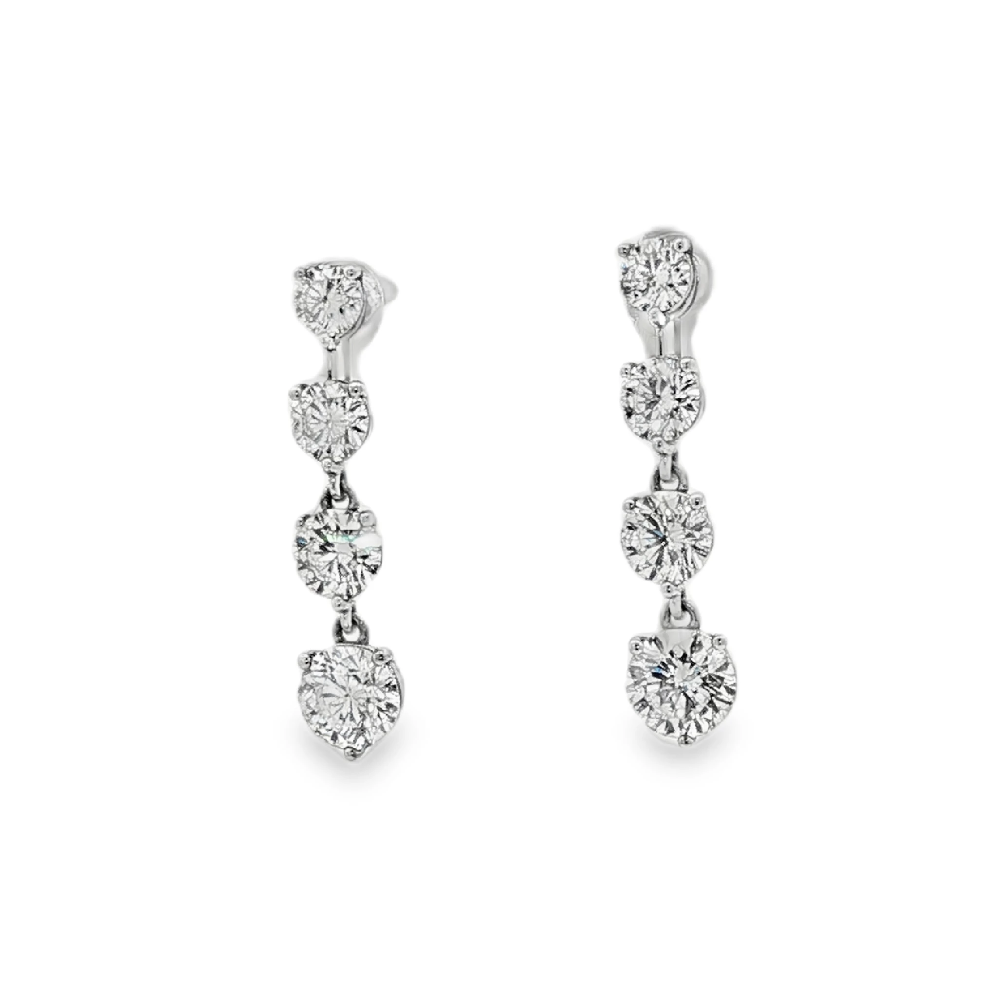 14K White Gold Dangle Earrings with 2.52 CT of Brilliant-Cut Diamonds. SKU 3094