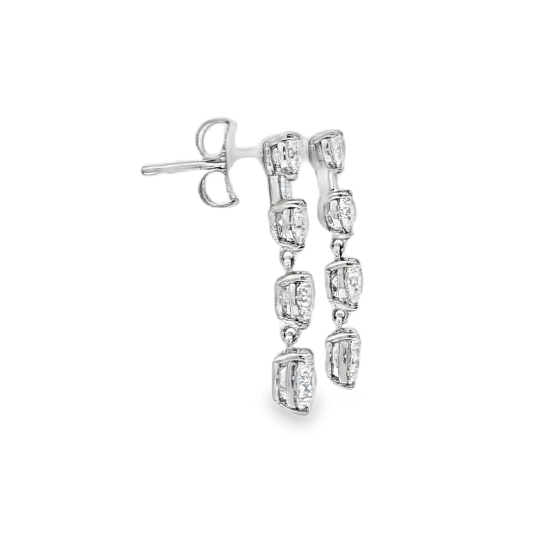 14K White Gold Dangle Earrings with 2.52 CT of Brilliant-Cut Diamonds. SKU 3094 - Image 2