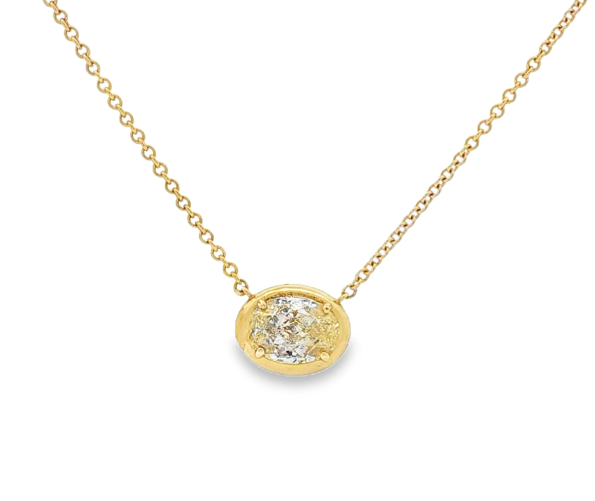 Yellow Gold Charm Necklace with Pear Shaped Diamond. SKU 5223