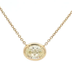 Fancy Yellow Diamond Oval Cut Yellow Gold Chain Necklace. SKU 4878