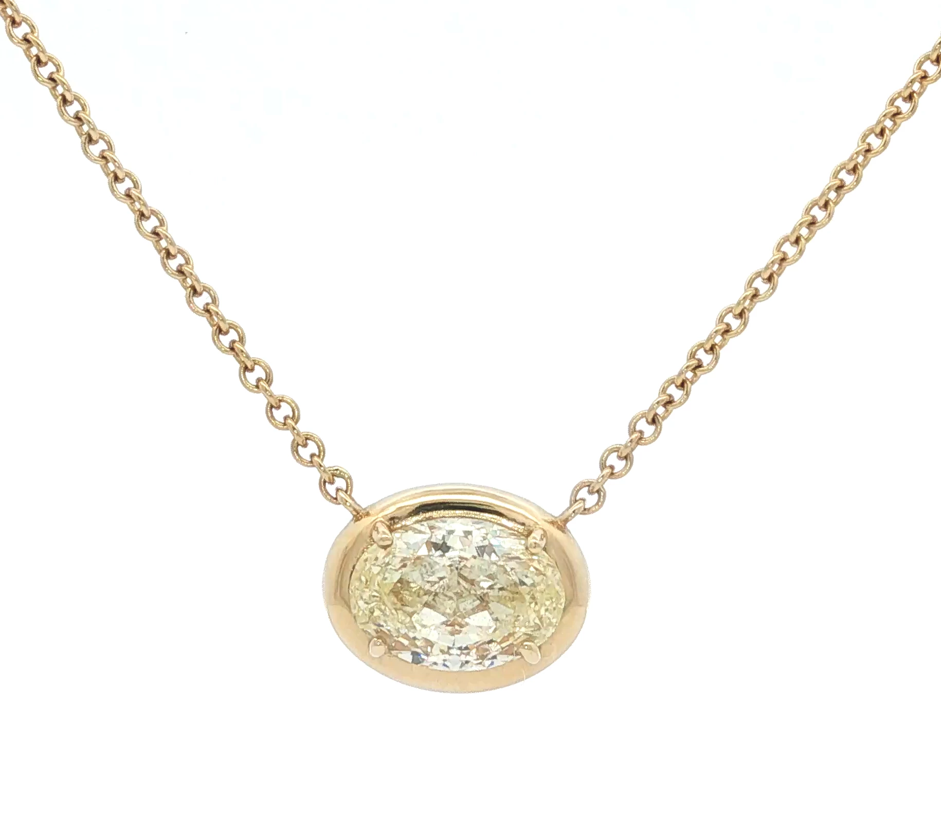 Fancy Yellow Diamond Oval Cut Yellow Gold Chain Necklace. SKU 4878