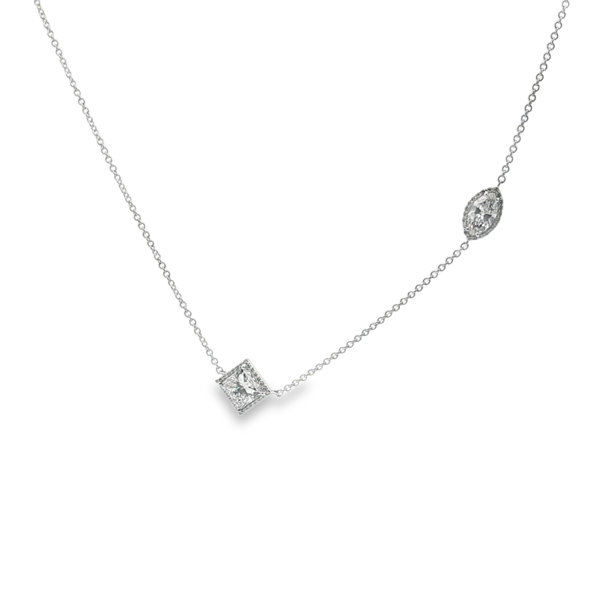 Princess Cut Diamond Necklace in White Gold on Silver Chain. SKU 4886 - Image 2
