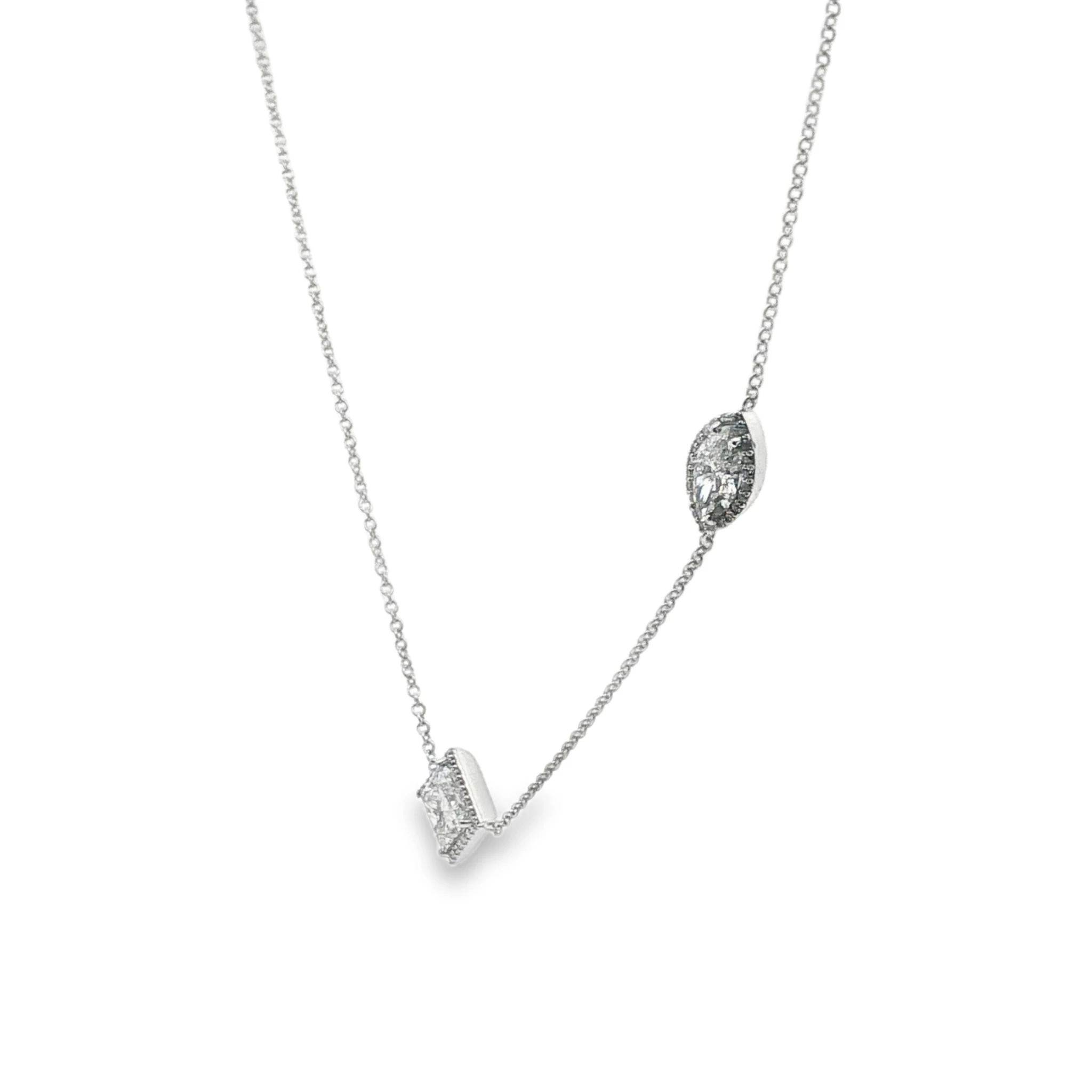 Princess Cut Diamond Necklace in White Gold on Silver Chain. SKU 4886 - Image 3