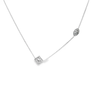 Princess Cut Diamond Necklace in White Gold on Silver Chain. SKU 4886