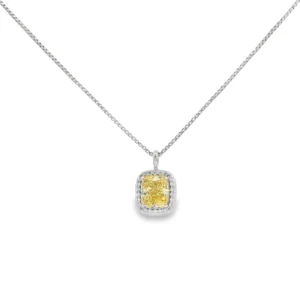 White Gold Silver Charm Necklace with Fancy Yellow Cushion Cut Diamond. SKU 5233