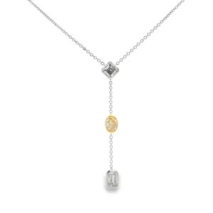 Sterling Silver Charm Necklace with Emerald Cut Diamond and Vivid Yellow Sapphire. SKU 5243 (Copy)