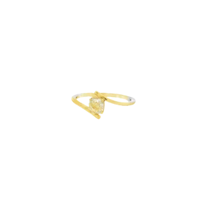 Yellow Gold Solitaire Ring with Fancy Yellow Cushion Cut Diamond. SKU 5796
