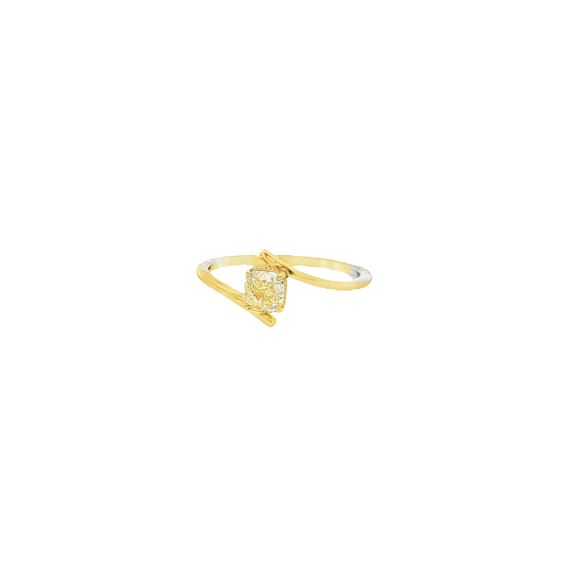 Yellow Gold Solitaire Ring with Fancy Yellow Cushion Cut Diamond. SKU 5796