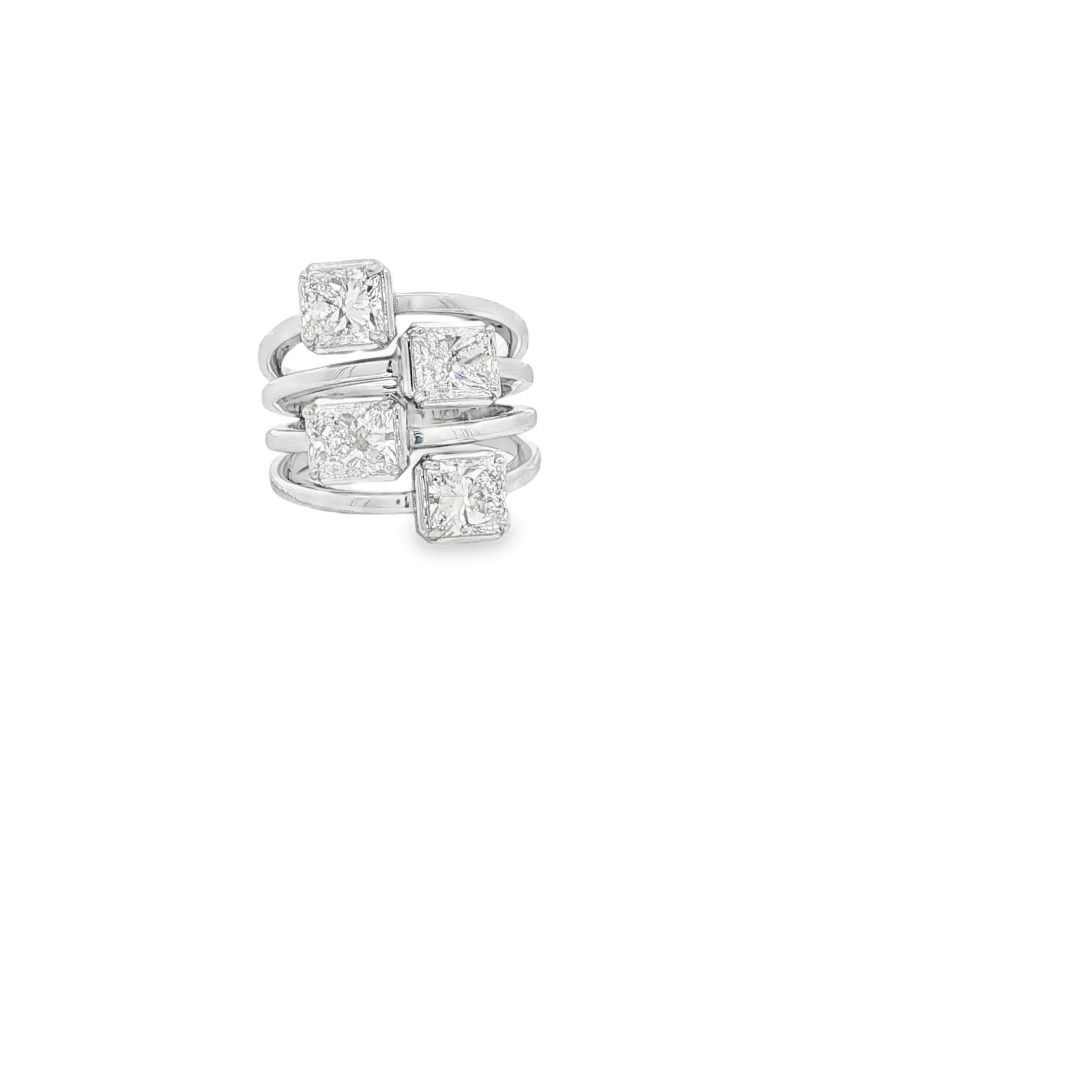 Platinum Stackable Rings with Princess Cut Diamonds. SKU 7202