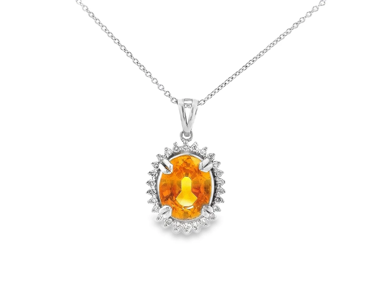 14kt White Gold Necklace with Oval Citrine. SKU DDI-1-10020
