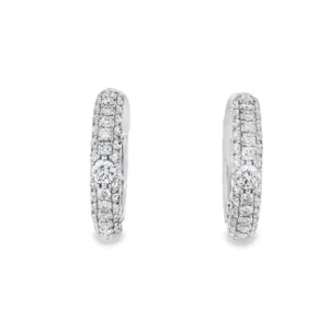 18kt White Gold Hoop Earrings with Round Brilliant Diamonds. SKU DDI-203-10040