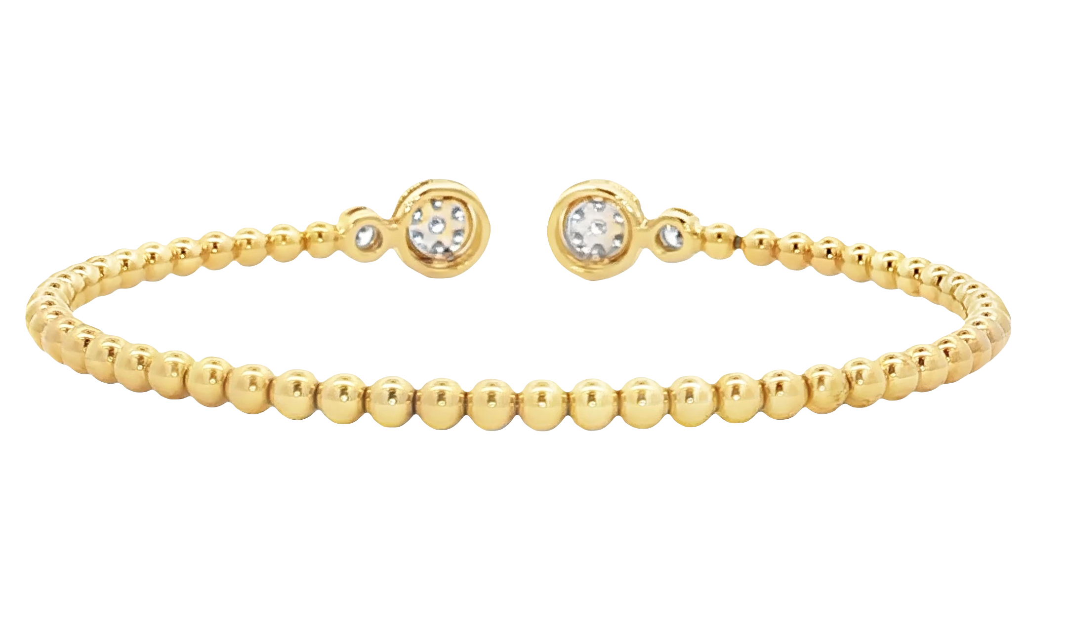 14k Yellow Gold Bangle with Round Brilliant Cut Diamond melees. SKU DDI-219704 - Image 3