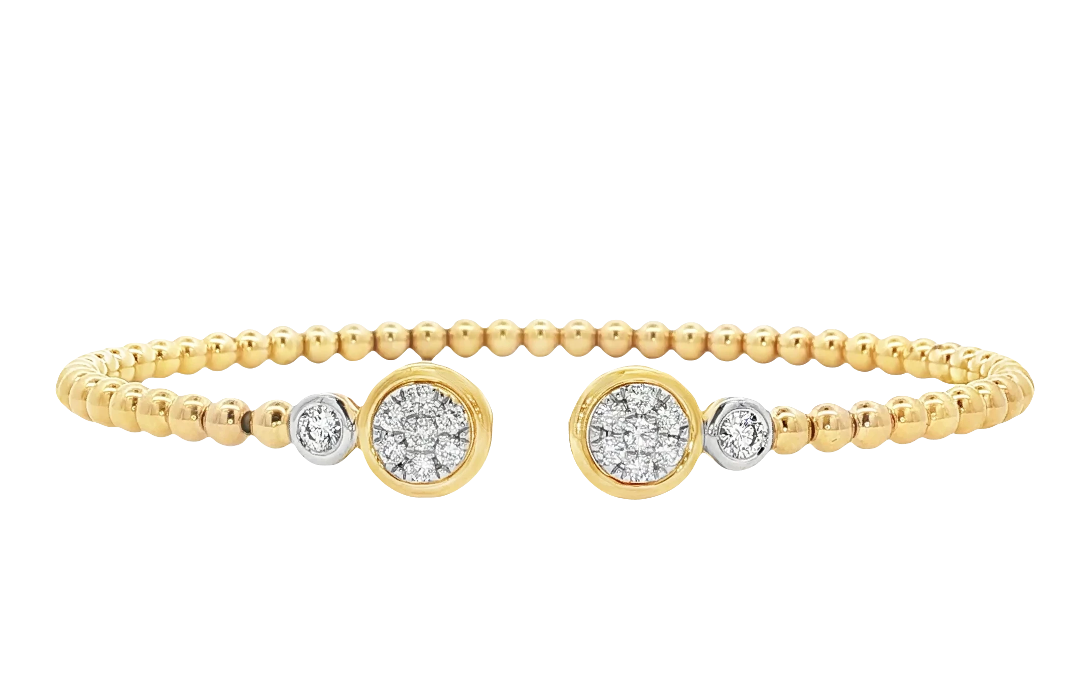 14k Yellow Gold Bangle with Round Brilliant Cut Diamond melees. SKU DDI-219704