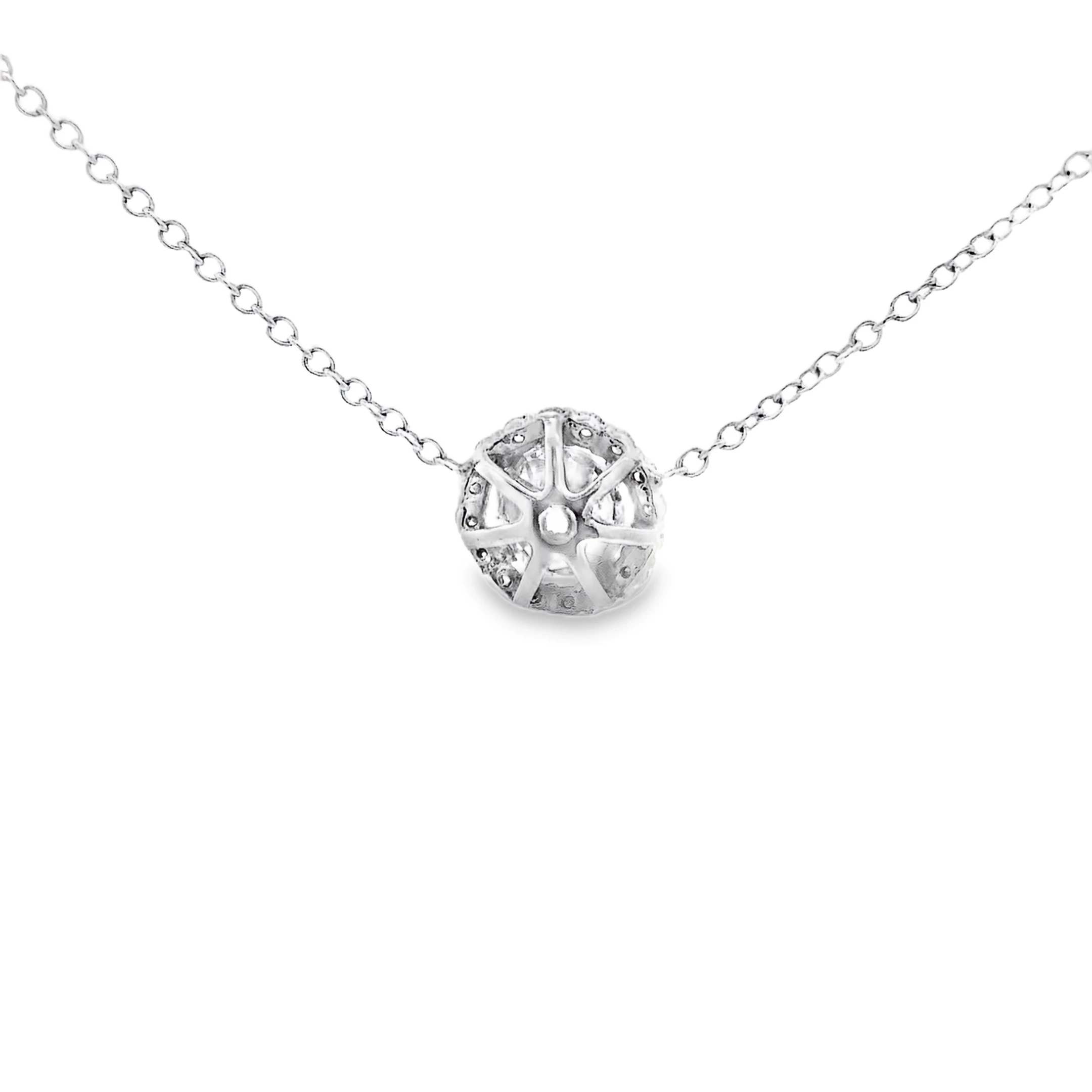 14kt White Gold Round Brilliant Diamond Halo Necklace. SKU DDI-30-10183 - Image 2