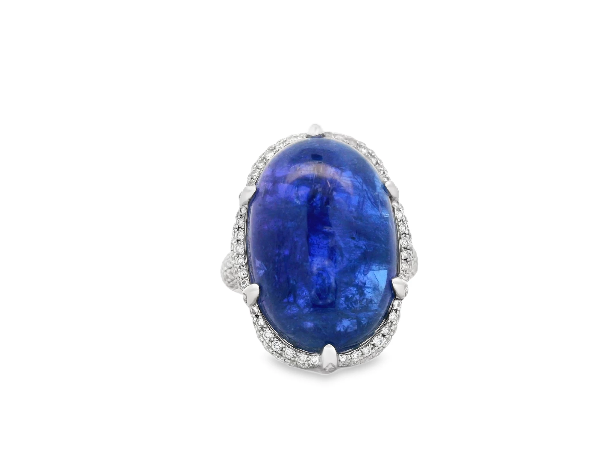 18kt White Gold Cocktail Ring with Cabochon Tanzanite. SKU DDI-5-10091