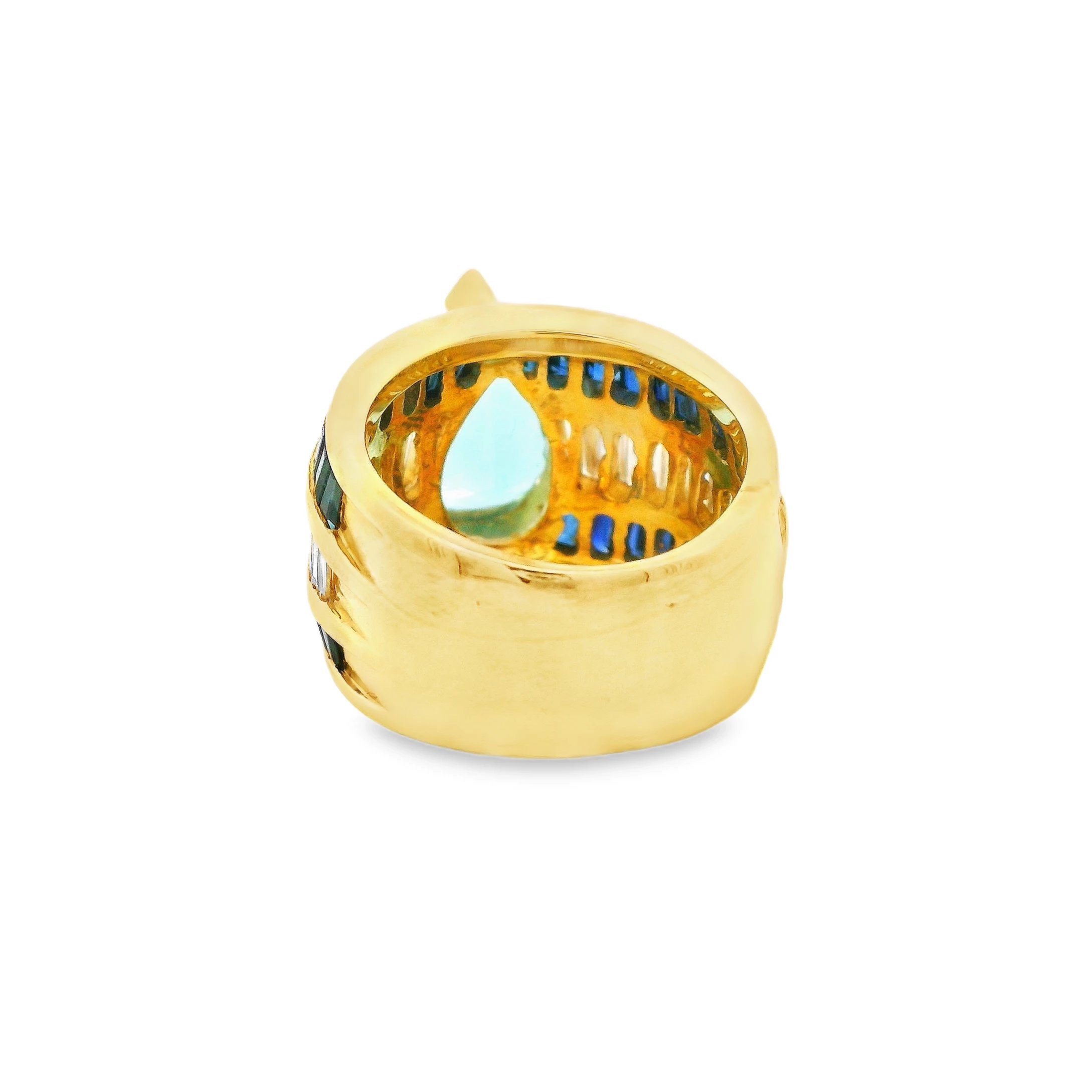 18kt yellow Gold Cocktail Ring with Pear-Shaped Aquamarine, sapphire and baguettes.. SKU DDI-5-10132 - Image 4