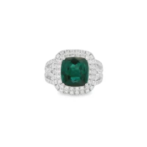 14 kt White Gold Cocktail Ring with Cushion-Cut Green Tourmaline. SKU  DDI-5-10135/590-10018