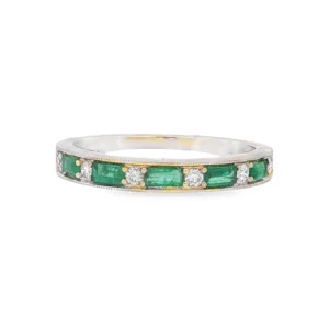 14kt Yellow Gold Ring with Step-Cut Emeralds and diamonds. SKU  DDI-5-10168