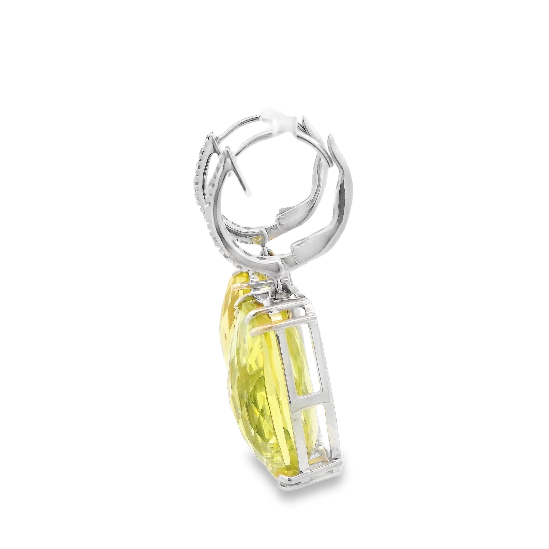 14kt White Gold Dangle Earrings with Cushion Lemon Quartz. SKU DDI-700-10006 - Image 2