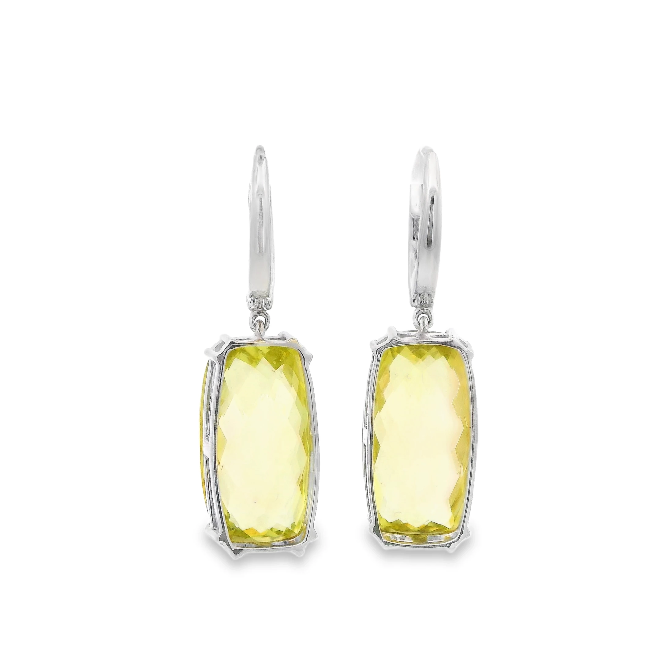 14kt White Gold Dangle Earrings with Cushion Lemon Quartz. SKU DDI-700-10006 - Image 3