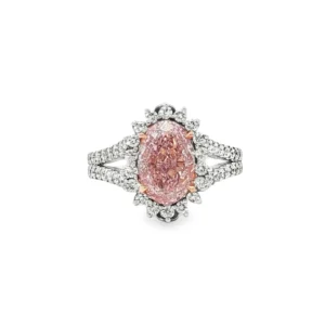 Fancy Intense Pink Oval Cut Diamond Engagement Ring in White Gold.  SKU   Dalumi R21129