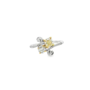 Fancy Yellow Cushion Cut Diamond Yellow Gold Multistone Ring     SKU GD-142