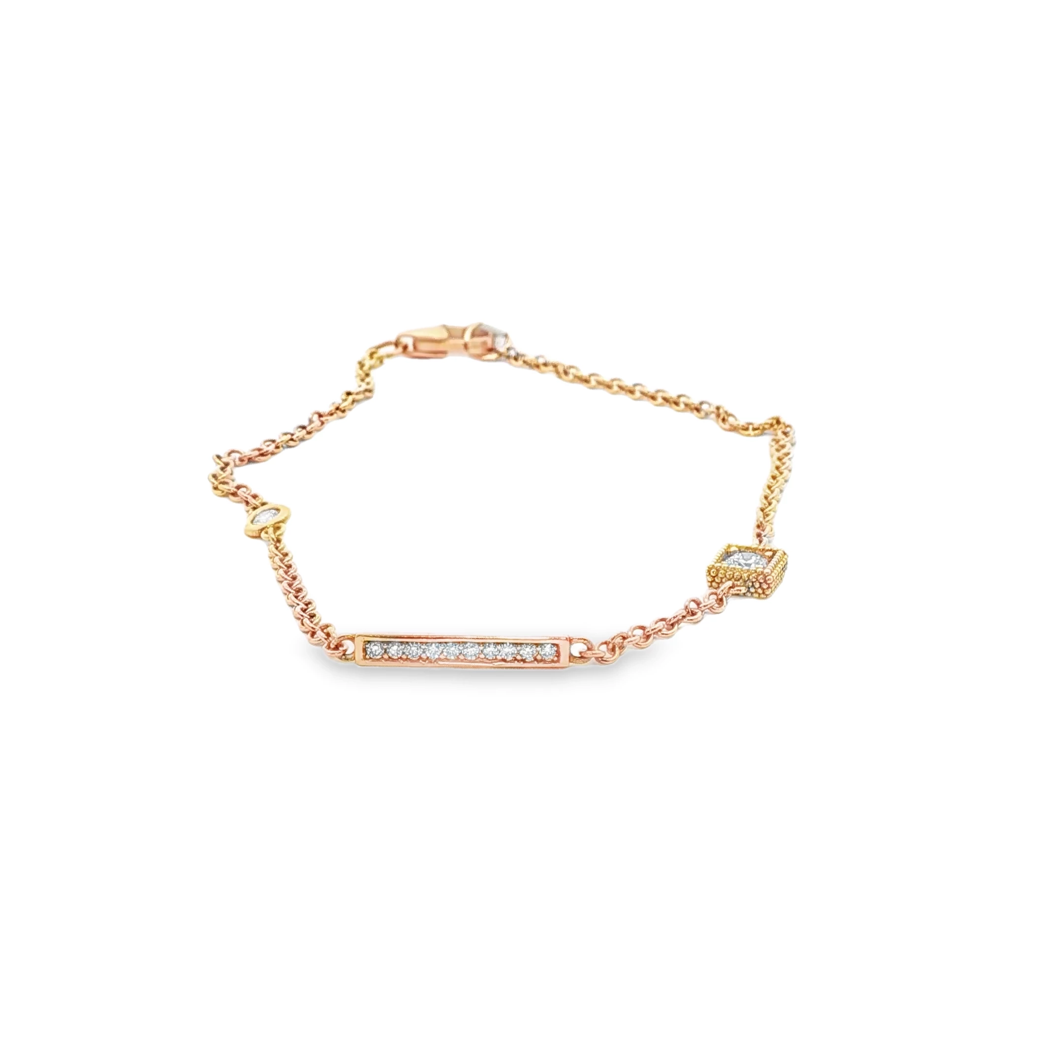 Rose Gold Chain Bracelet with Round Brilliant Diamonds. SKU GD-145-RG