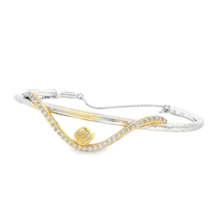 Gold Bangle with Fancy Yellow Diamond. SKU GD-B-Wave
