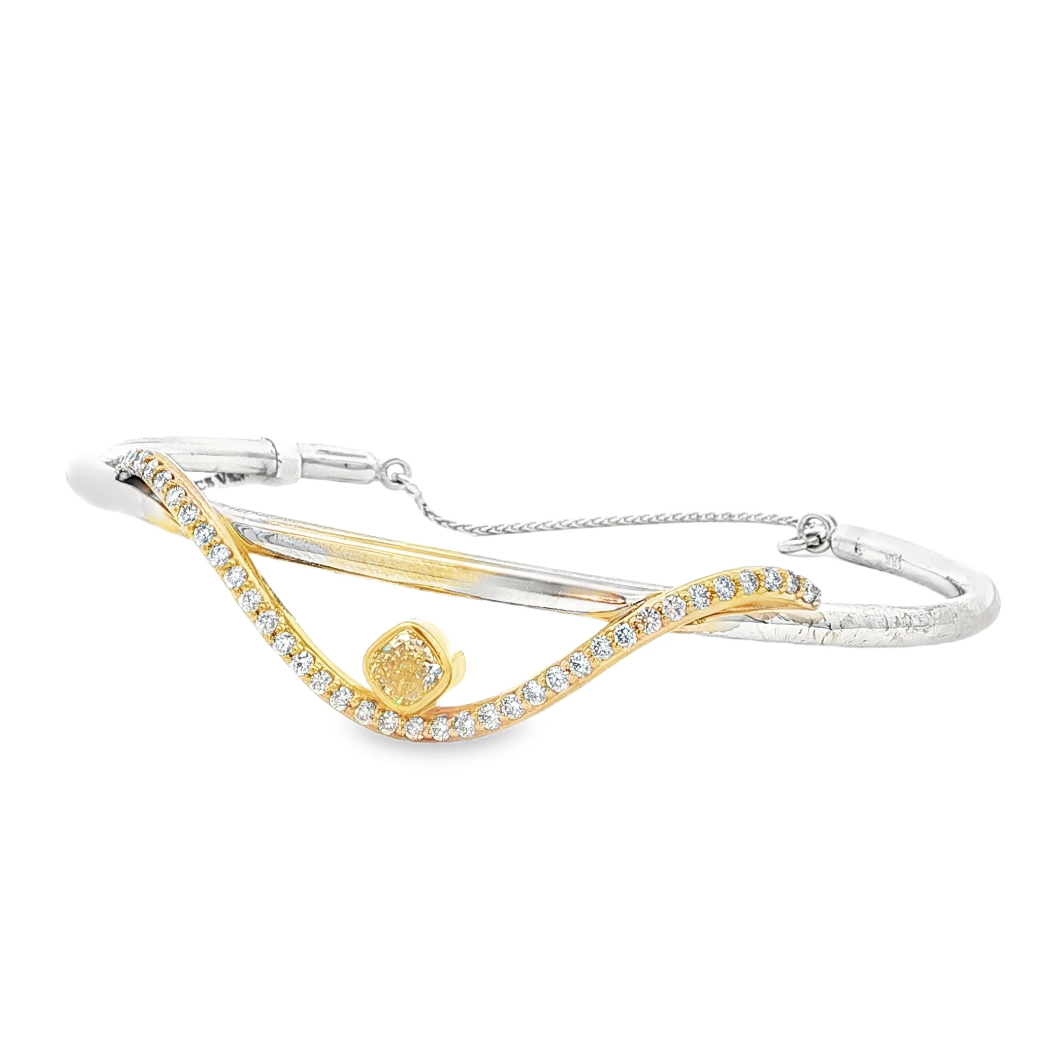 Gold Bangle with Fancy Yellow Diamond. SKU GD-B-Wave