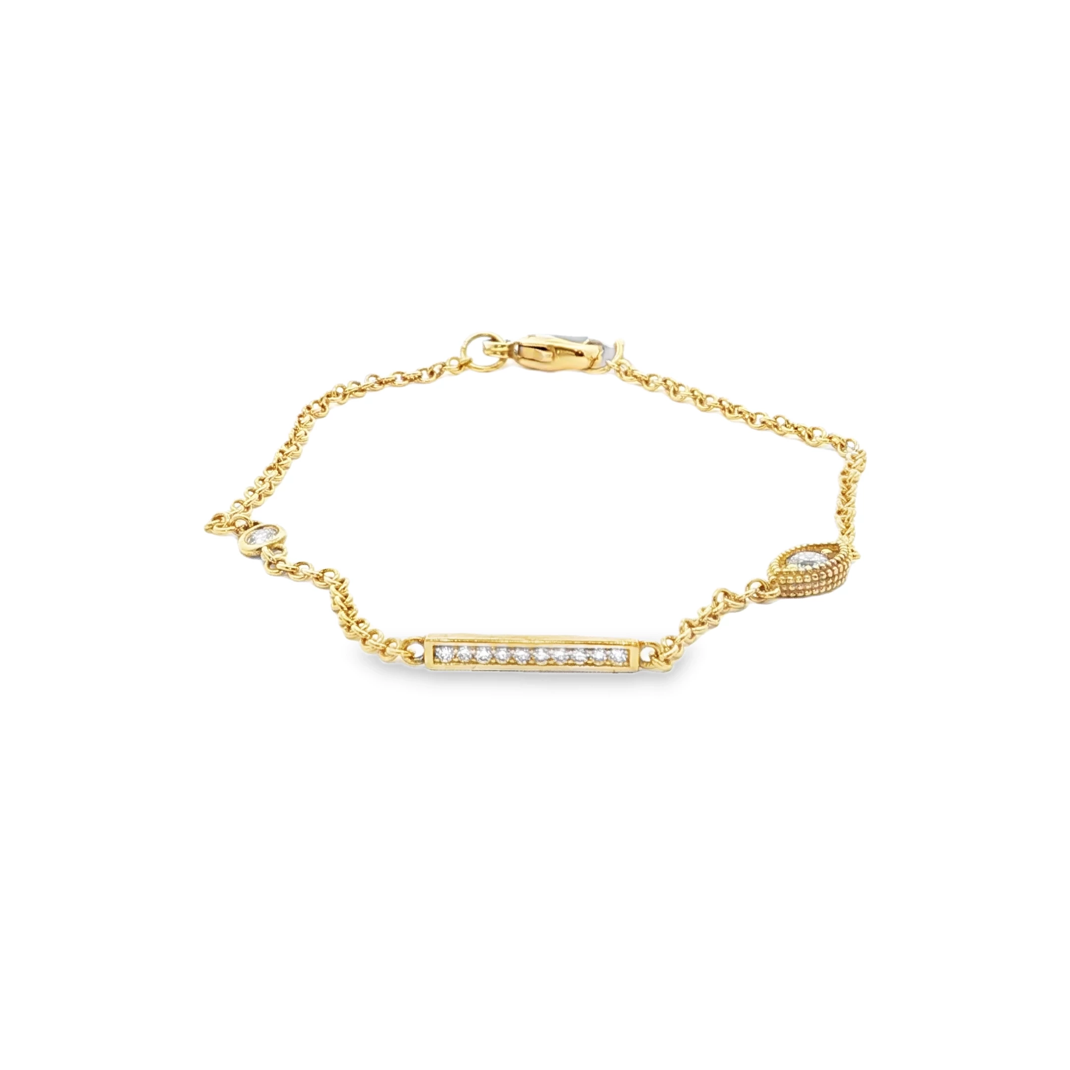 Yellow Gold Chain Bracelet with Round Brilliant Cut Diamonds. SKU GD-B150