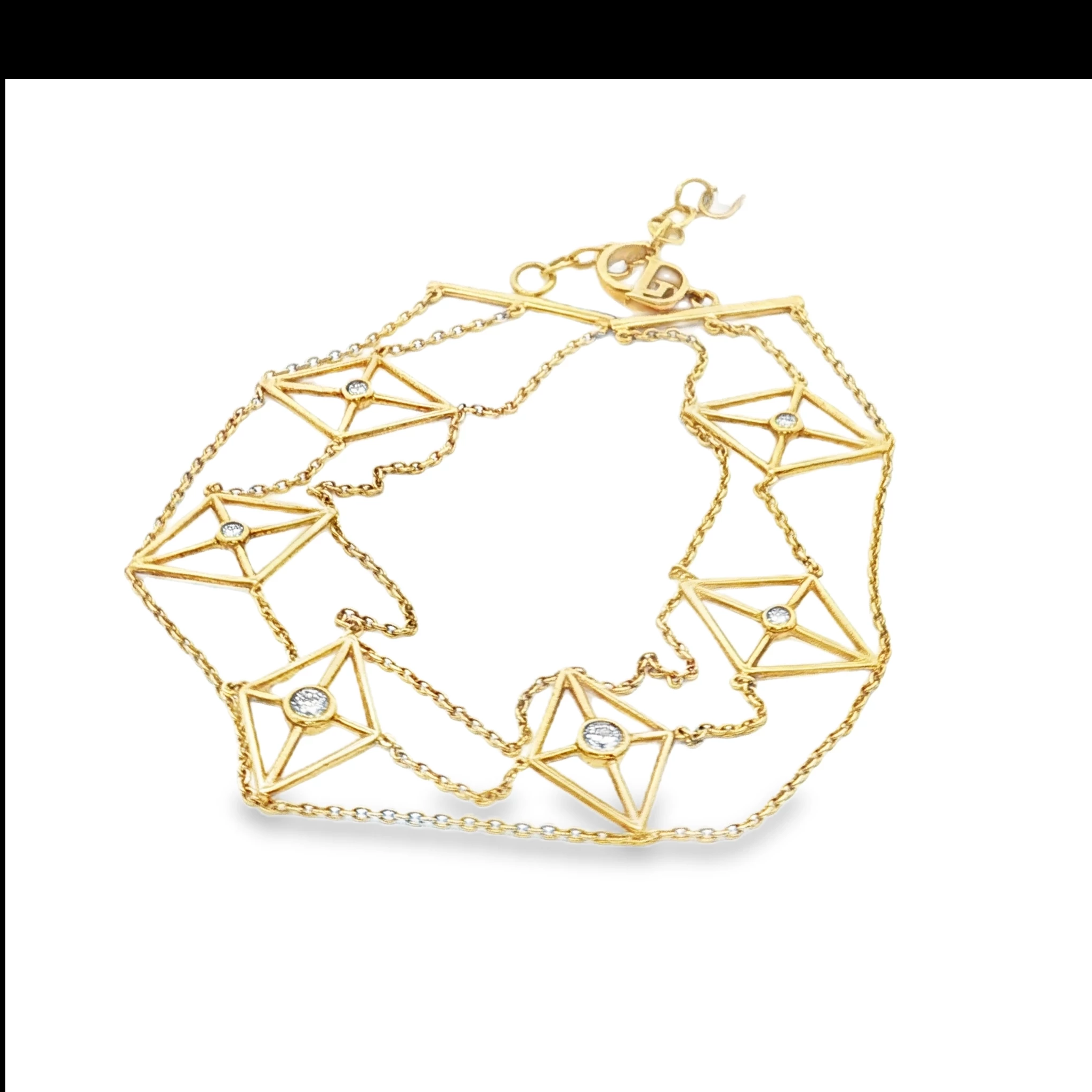 Yellow Gold Chain Bracelet with Round Cut Diamond Stations. SKU GD-BD1a-FM - Image 2