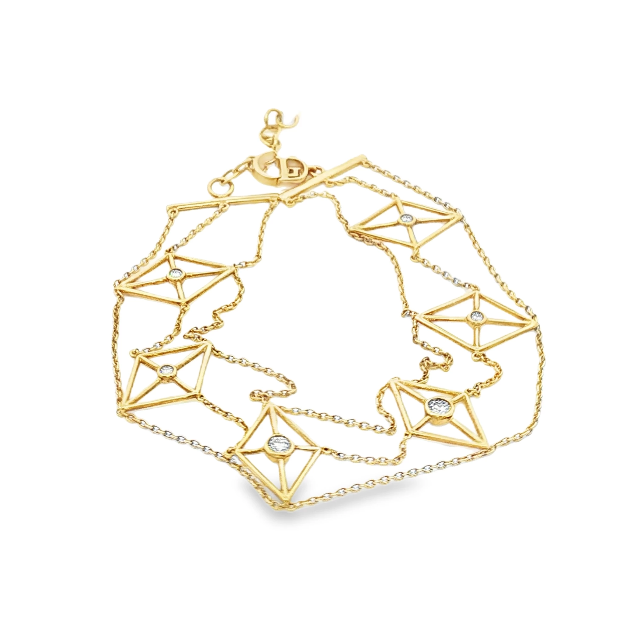 Yellow Gold Chain Bracelet with Round Cut Diamond Stations. SKU GD-BD1a-FM - Image 3