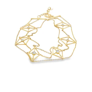 Yellow Gold Chain Bracelet with Round Cut Diamond Stations.   SKU  GD-BD1a-FM