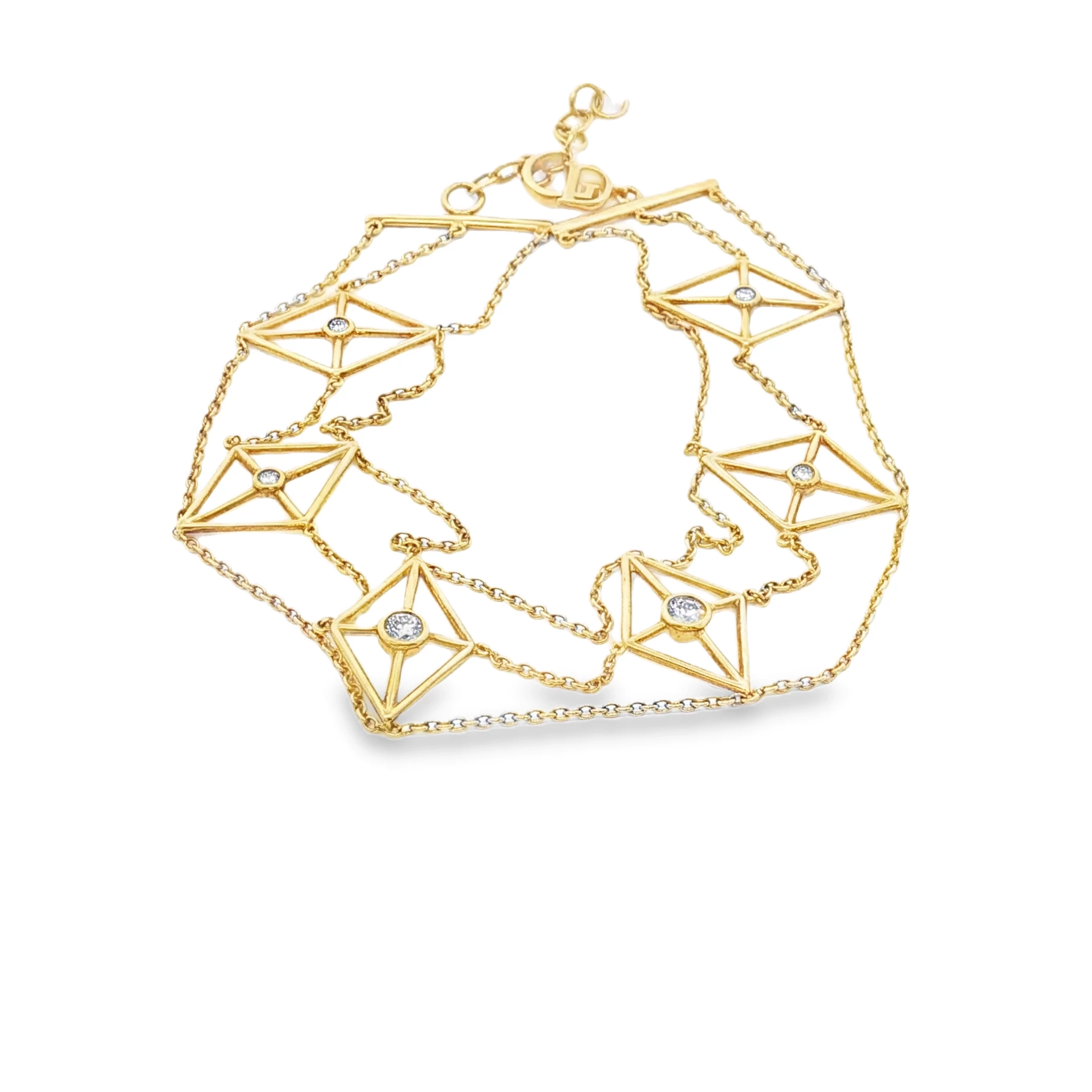 Yellow Gold Chain Bracelet with Round Cut Diamond Stations. SKU GD-BD1a-FM