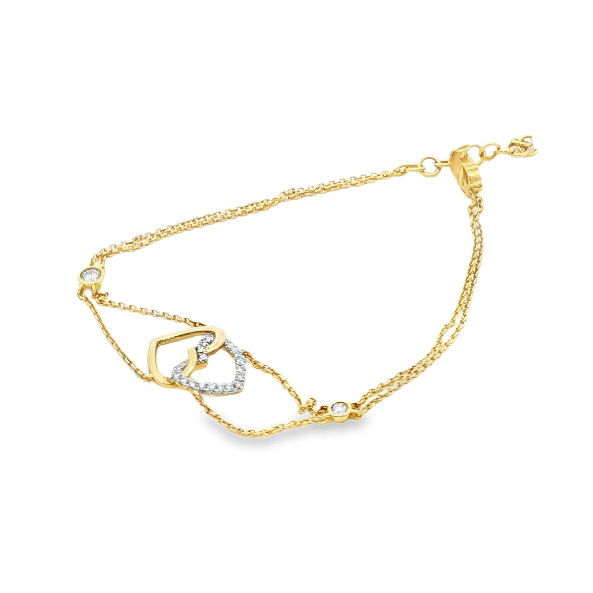 Yellow Gold Chain Bracelet with Interlocking Diamond Heart Charms. SKU GD-BHeart-FM - Image 3
