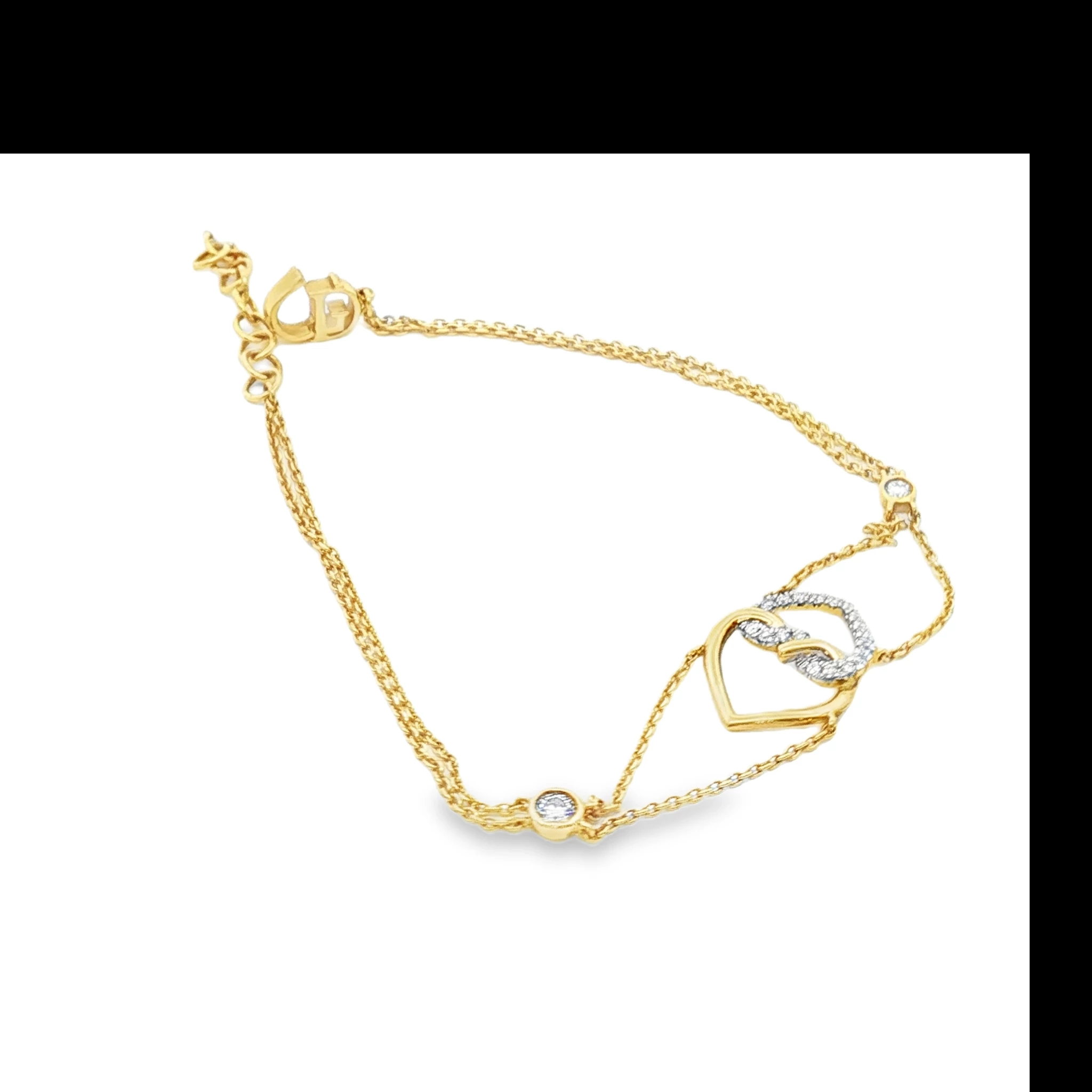 Yellow Gold Chain Bracelet with Interlocking Diamond Heart Charms. SKU GD-BHeart-FM - Image 2