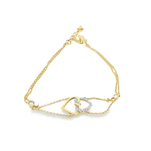 Yellow Gold Chain Bracelet with Interlocking Diamond Heart Charms.   SKU   GD-BHeart-FM