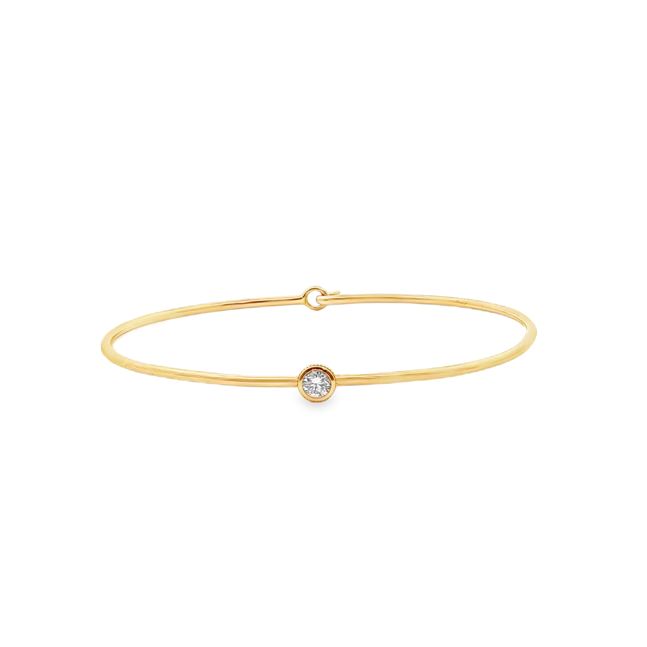 Delicate Rose Gold Bangle with Round Brilliant Diamond. SKU GD-BRAC-145 RG